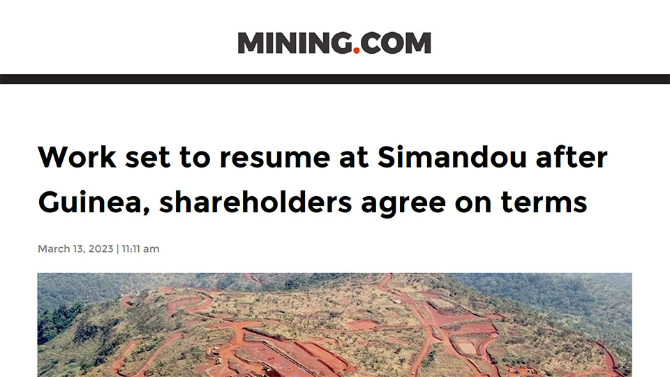 Mining.com: Work set to resume at Simandou after Guinea, shareholders agree on terms