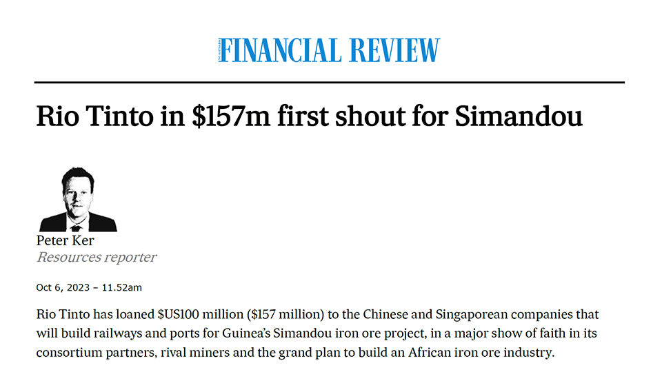 Financial Review – Rio Tinto in $157m first shout for Simandou